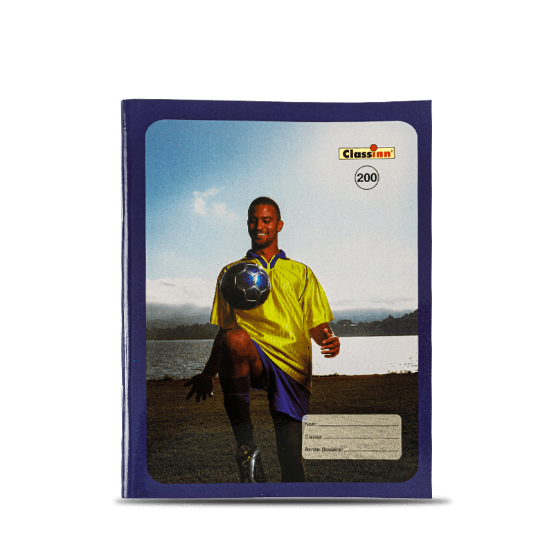 Blue Exercise Book with a attern of a man playing football